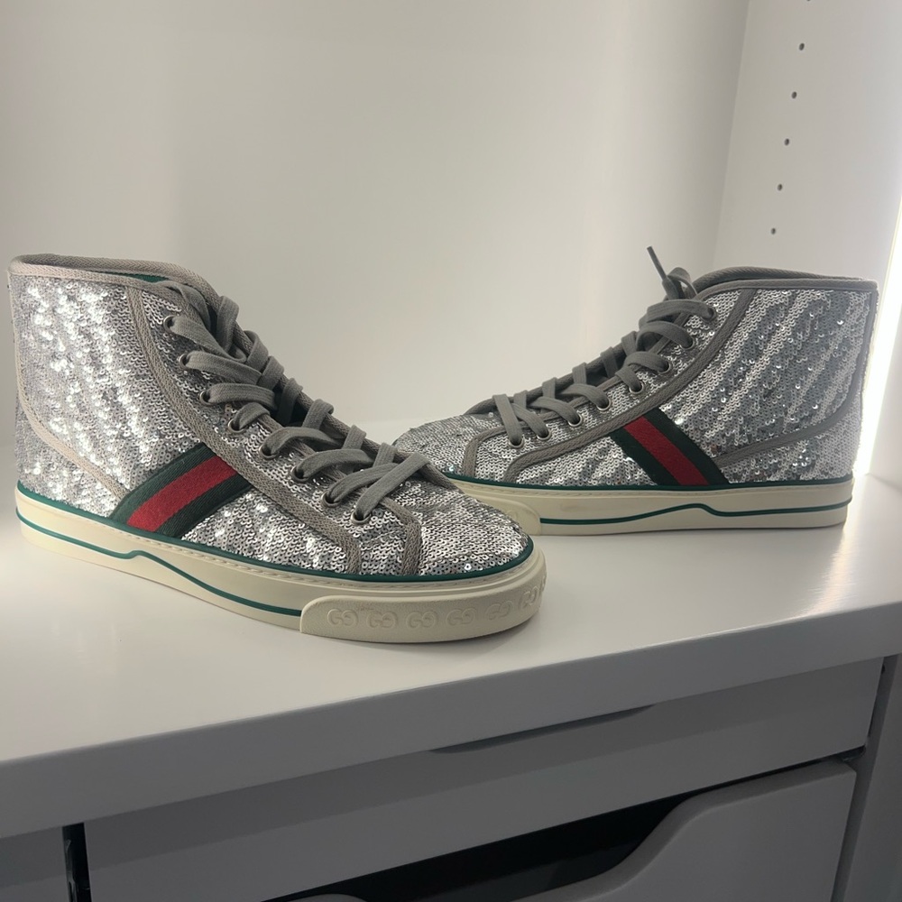 Gucci Silver Sequin High-Top Sneakers